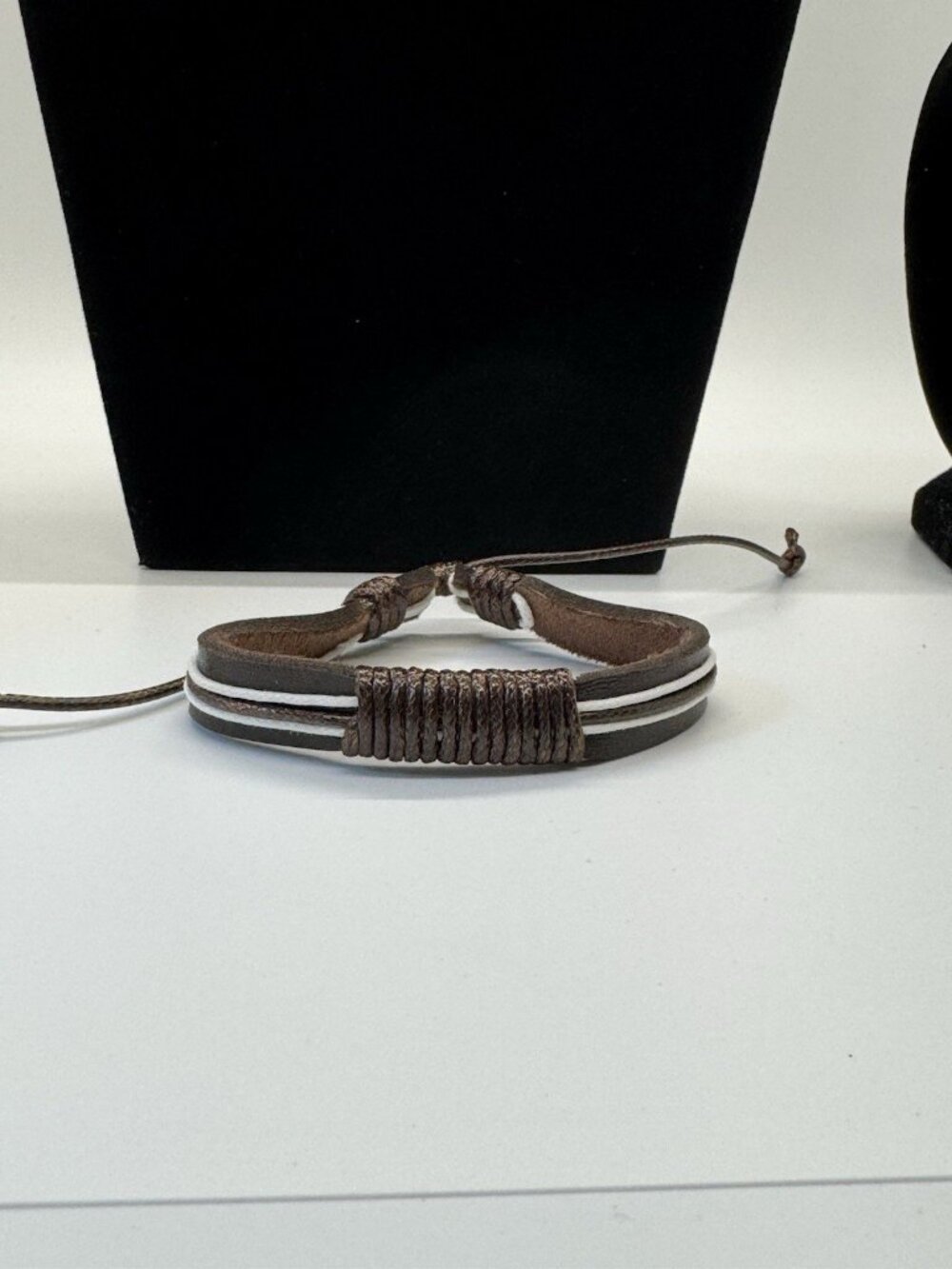 Men’s Brown Leather Layered Wrap Bracelet Adjustable Pull Cord Unisex